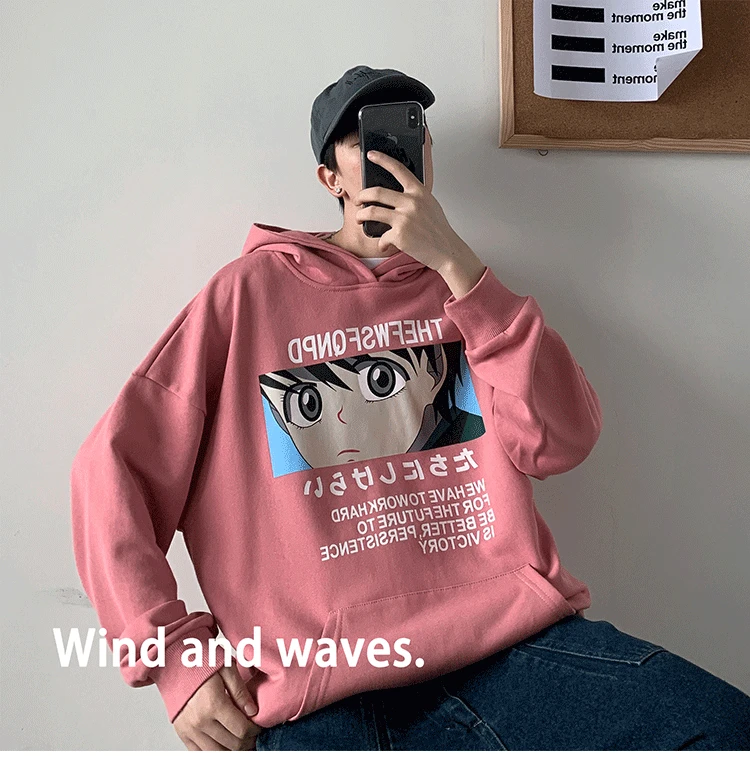 

Ybaby New spring and autumn men's cartoon Hoodie men's loose neutral couple hip hop fashion Pullover man hoodies