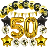 30 40 60 70 50th happy birthday party foil number balloons adults birthday banner 16 18 30 years old black gold party supplies