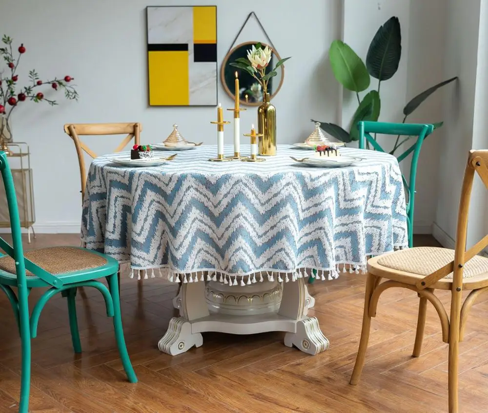 

Home Decoration Round Macrame Tablecloth Dinner Party Star Wave Tassel Linen Cotton Wedding Banquet Table Cover