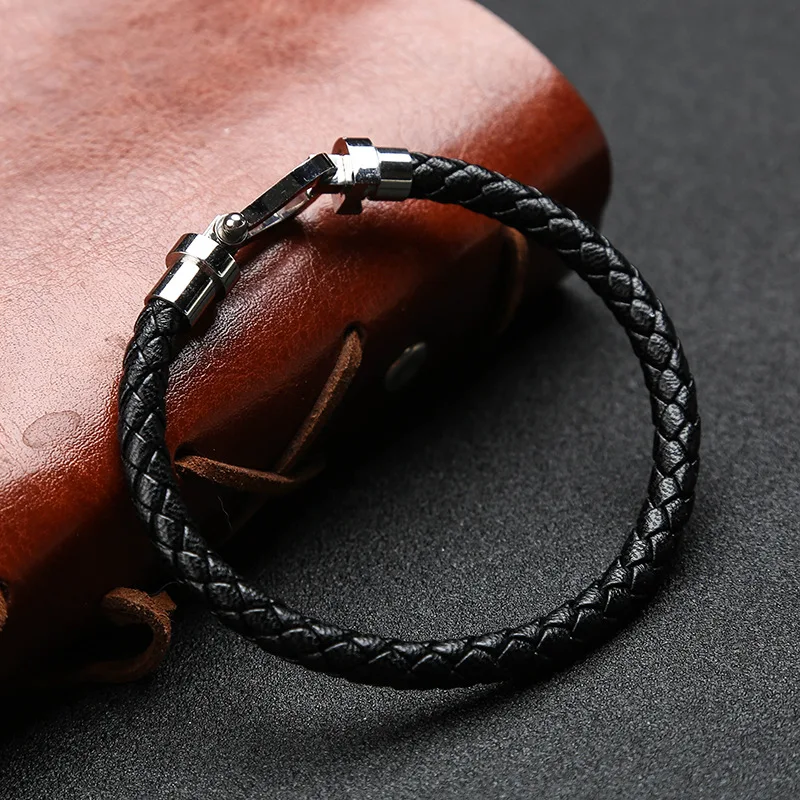 Мужской кожаный плетеный браслет из нержавеющей стали Пряжка подковы телефон