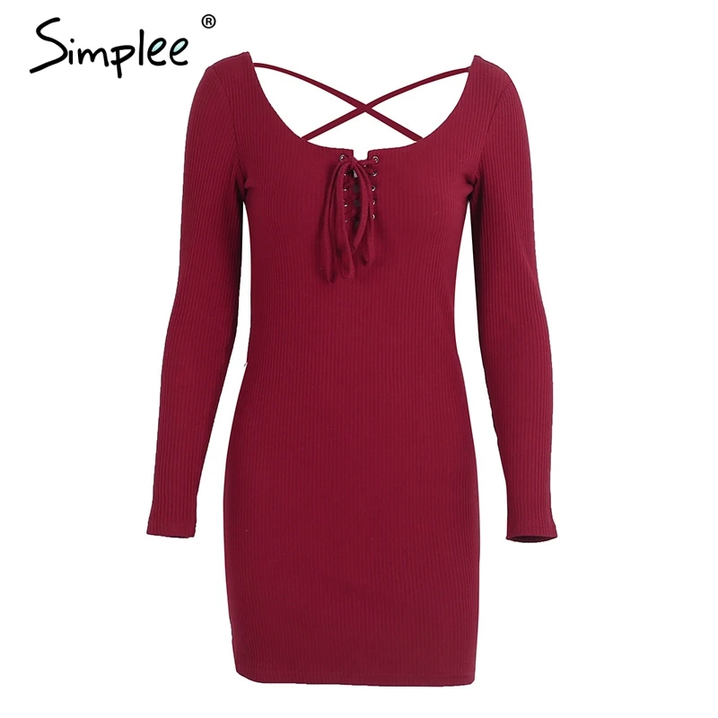 Осеннее и зимнее женское платье Simplee элегантное эластичное трикотажное свитер на