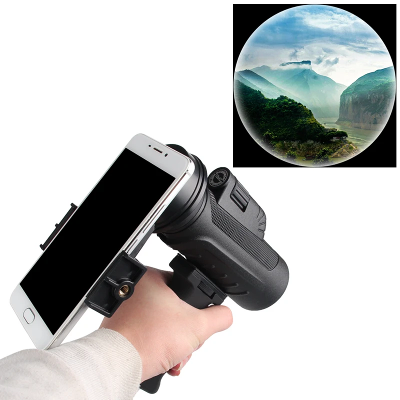 

10X42 Telescope Handheld Dual Focus Monocular Low Level Night Vision HD Prism with Handle and Cellphone Clip for Hunting 38-0011