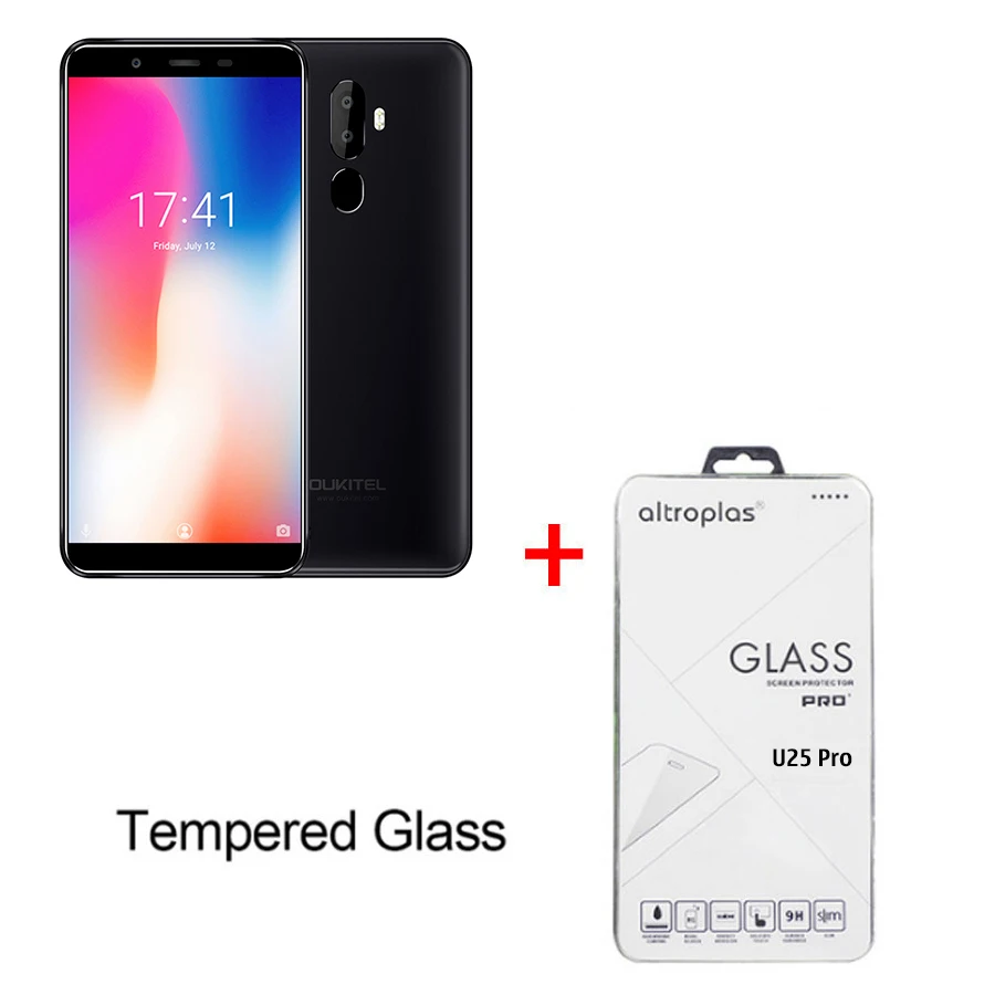OUKITEL U25 PRO 5," 2.5D Android 8,1 MT6750T восьмиядерный 4 гб 64 гб 13 мп+ 2 мп/5 мп смартфон 3200 мач отпечаток пальца мобильный телефон - Цвет: gray N Temper Glass