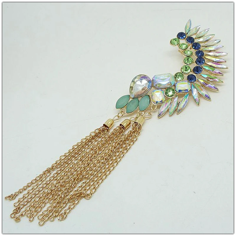 SHEEGIOR, бохо, длинные серьги-манжеты с кисточками, Bijoux Femme, золотые цепочки, стразы, большие клипсы, серьги для женщин, модное ювелирное изделие, подарок