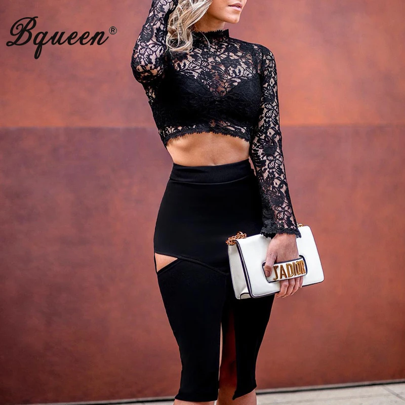 Женский комплект из 2 предметов Bqueen облегающий кружевной топ с круглым вырезом и