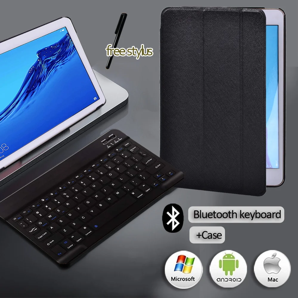 

Tablet Case for Huawei MediaPad T3 10 9.6"/T5 10 10.1" Anti-Dust Smart Leather Trifold Stand Cover Case + Bluetooth Keyboard