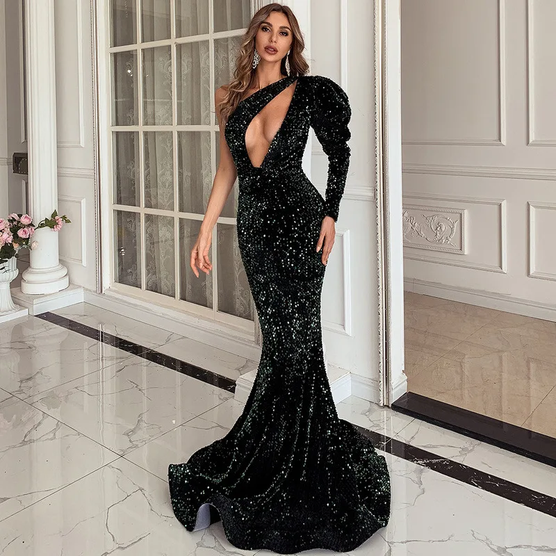 

2021 Luxury Design Women's party sexy little tuxedo women's dress annual party irregular temperament sexy fishtail Sequin dress