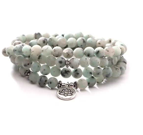 Белый 108 бусин 8 мм Эластичный регулируемый Лотос Дерево жизни Будда OM eye чакра