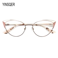 yinsqer prescription glasses womens eyeglasses with frame myopia clear optical female eyewear metal cat eye round fake glasses