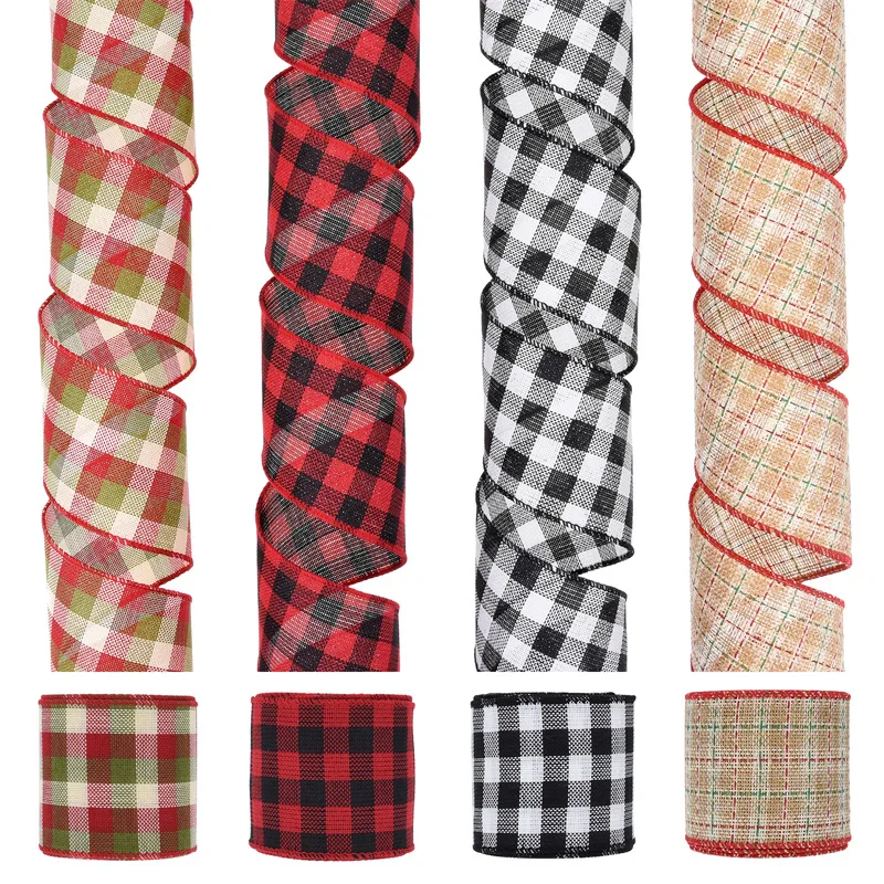 

5yards/lot Economic Grid Christmas Ribbon for Diy Hairwear Accessories Christmas Cake Gift Box Packaing Home Festival Decoration
