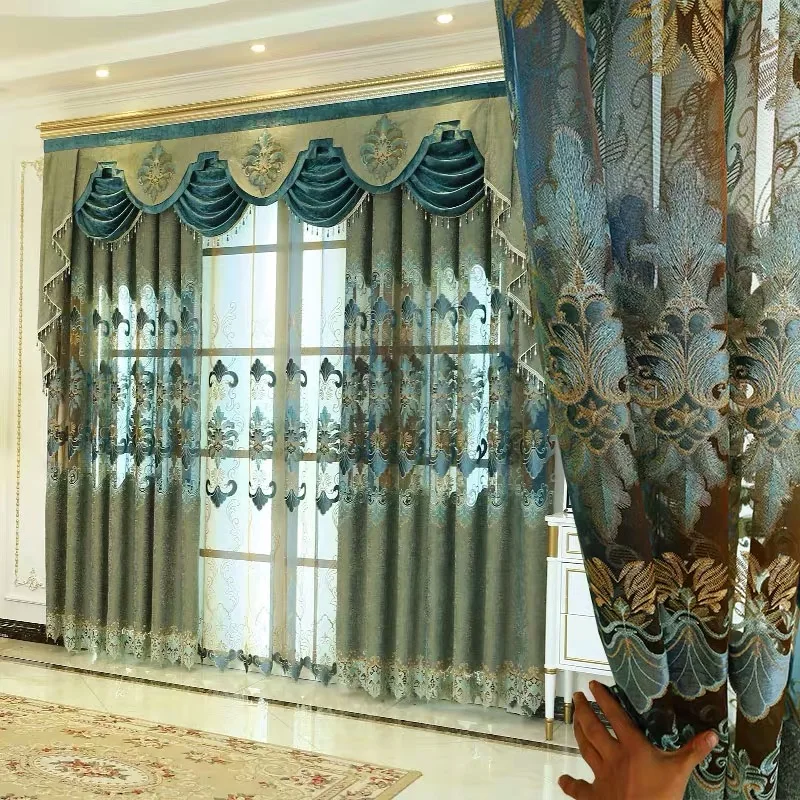 Европейские роскошные светло зеленые вышитые оконные занавески для гостиной
