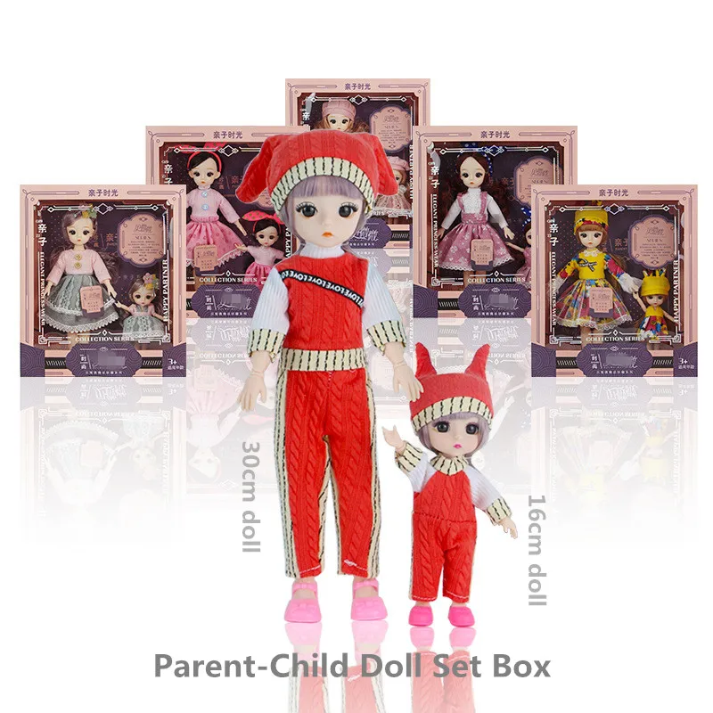 

New 30cm/16cm Parent-child Bjd Doll Articulated 4D Eyes Removable Fashion Dress Princess Girl Play House Toy Boxed Birthday Gift