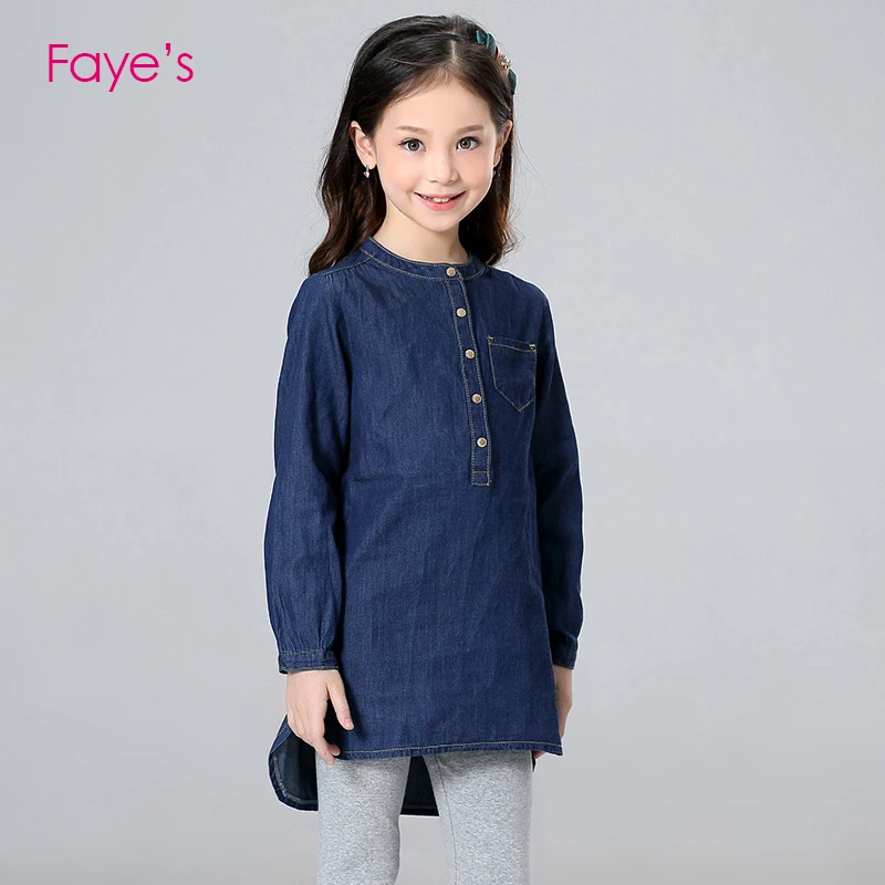 

4-12Years Girl Long Sleeve Denim Shirt Dresses Children Clothes Kids Clothing