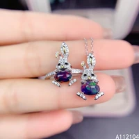 kjjeaxcmy fine jewelry 925 sterling silver inlaid natural black opal women classic fashion rabbit gem ring pendant set support d