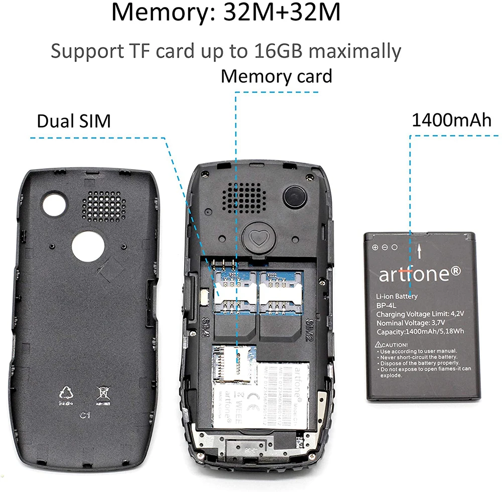 artfone c1 big button mobile phone for elderly unlocked senior mobile phone with sos emergency button1400mah battery free global shipping