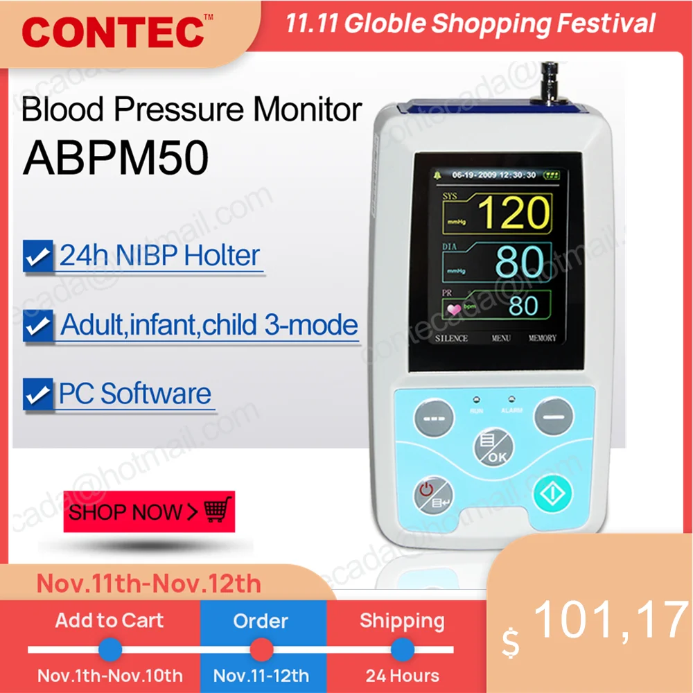 

Arm Ambulatory Blood Pressure Monitor 24hours NIBP Holter CONTEC ABPM50+ Adult,Child ,Large ,3 Cuffs, Free PC Software