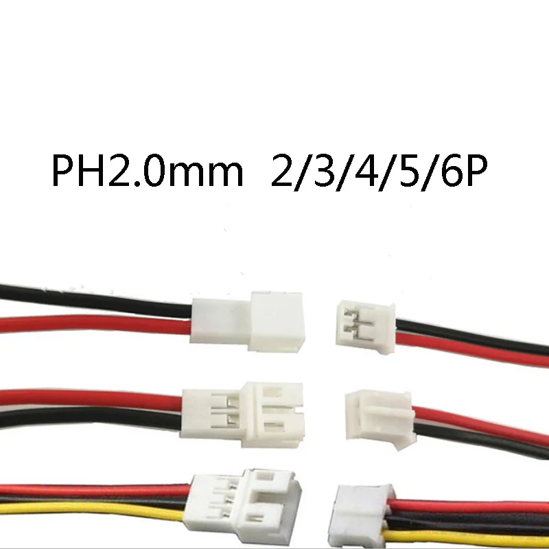 10 шт./5 гнездовых + 5 штекеров PH2.0mm Micro JST PH 2 0 2P 3P 4P 5P 6pin Штекерный разъем с кабелями 200