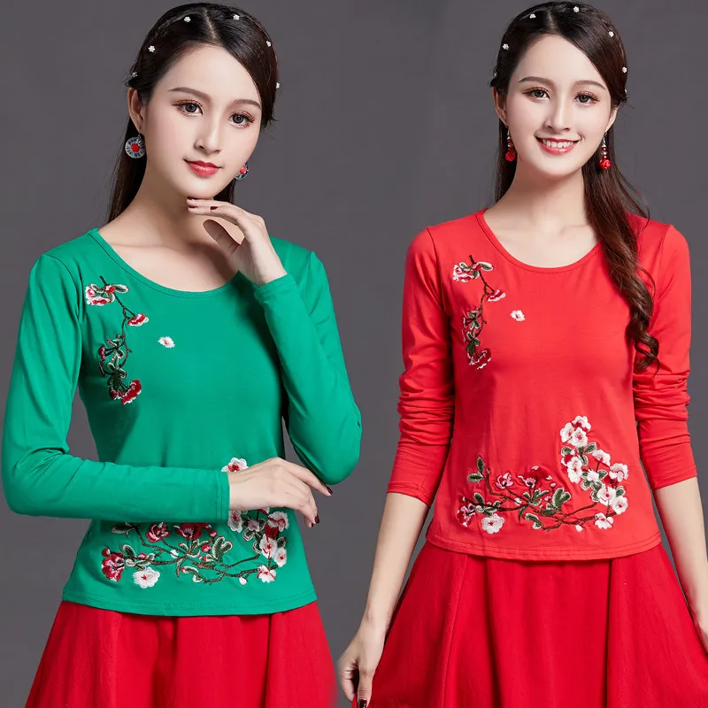 Футболка женская модная в народном стиле Повседневная рубашка элегантный