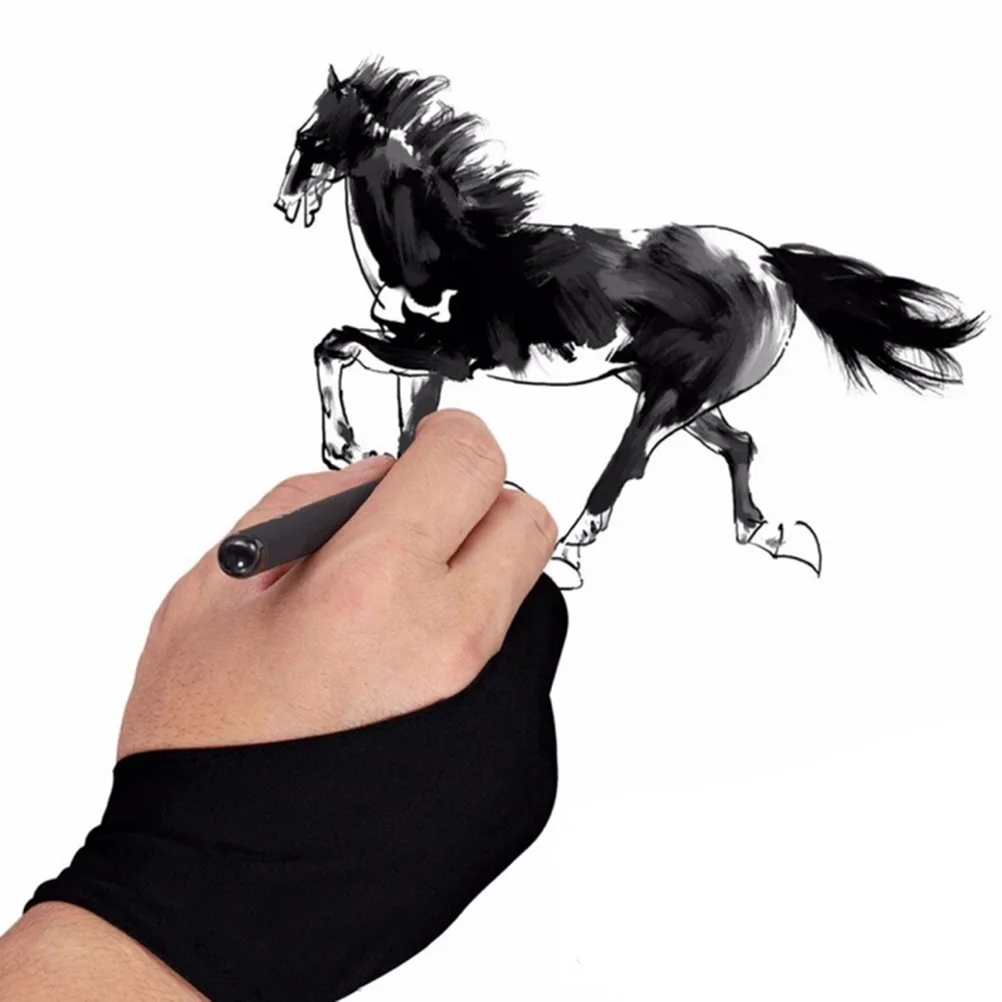 

20.5CM Black Artist Drawing Glove For Any Graphics Drawing Tablet 2 Finger Anti-fouling,both For Right And Left Hand