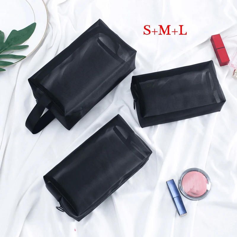 3PCS Женская дорожная косметичка на каждый день на молнии, прозрачная сумочка для косметики, Сумка Для Хранения Туалетных принадлежностей, набор для чистки косметичек - Цвет: 3PCS
