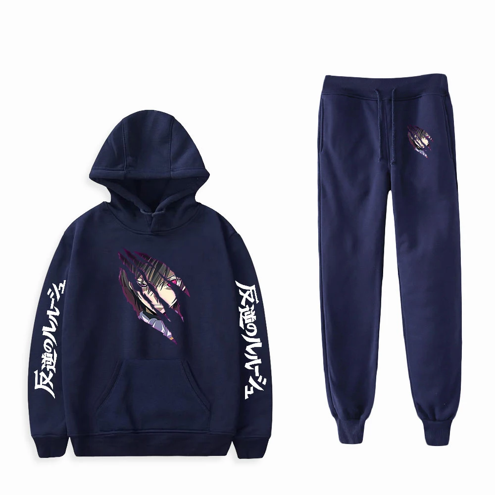 Code Geass Lelouch Lamperouge Print Fashion Fall Suit Hoodies Sportswear Hooded Sweatshirt + Ankle Banded Pant Two Piece Set | Мужская