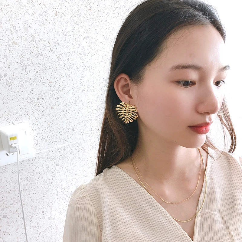 

925 Silver Leaf 18K Gold Drop Earrings Boho Silver Jewelry Korea Earrings Minimalism Brincos Pendientes Charm Earrings for Women