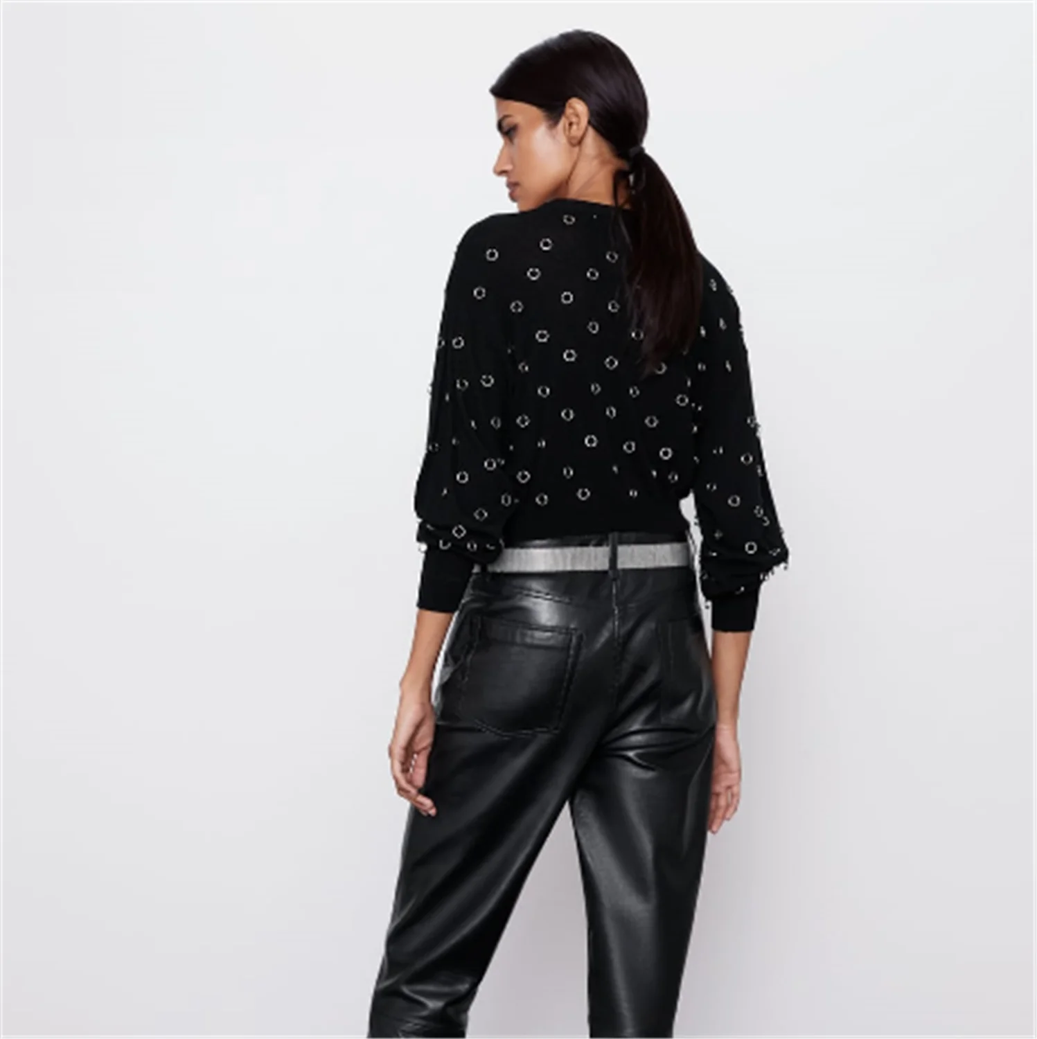 2019 ZA женский свитер модный новый зимний с имитацией жемчуга богемный длинным