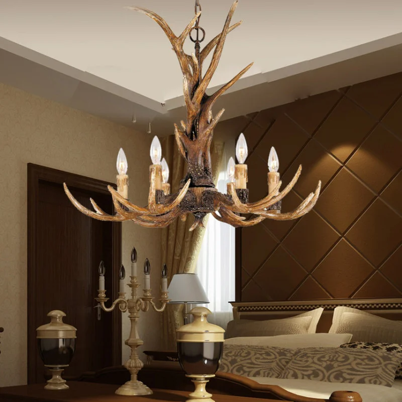 Смола оленьи рога Люстра светильник в стиле ретро Винтаж промышленных