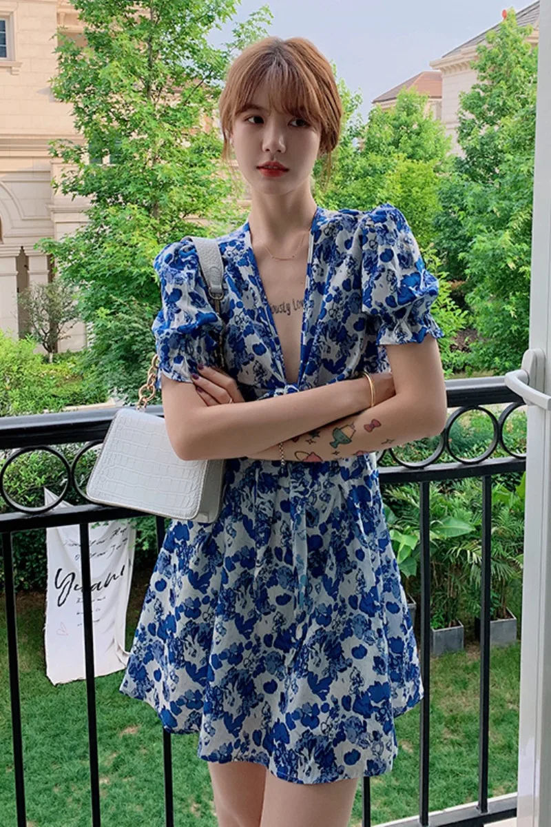 

Dresses for Women Summer French Style Vintage Floral Dress for Women 2020 Summer New Small Sexy Vacation Skirt Dresses