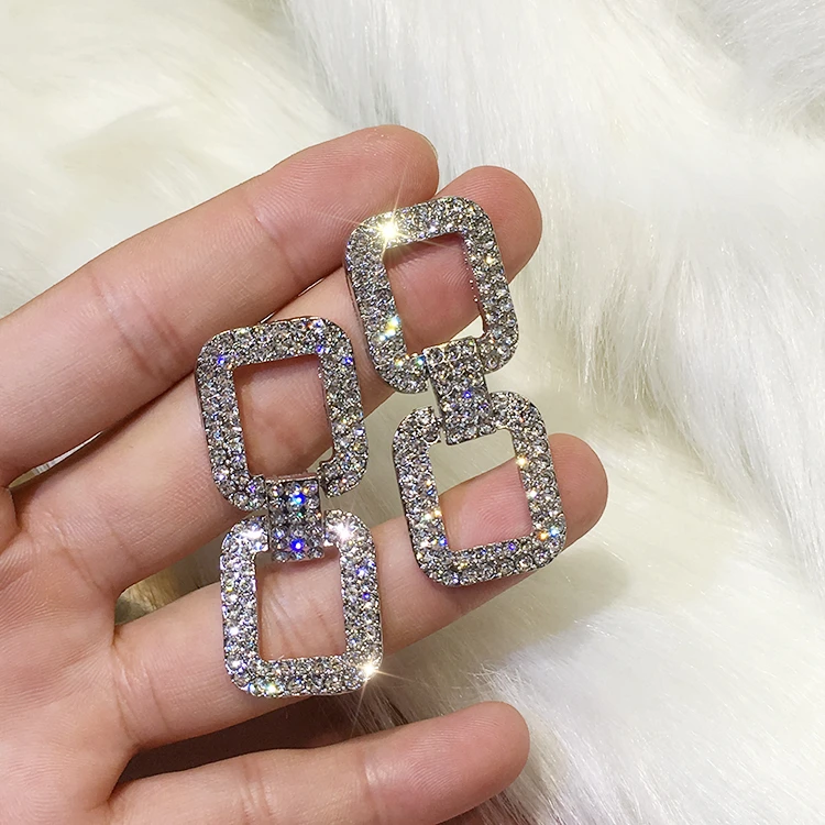 Style1 Silver Модные геометрические серьги с кристаллами для женщин, трендовые квадратные круглые Висячие серьги, золотые серебряные Серьги Brincos Boho Jewlery - Окраска металла: Style1 Silver