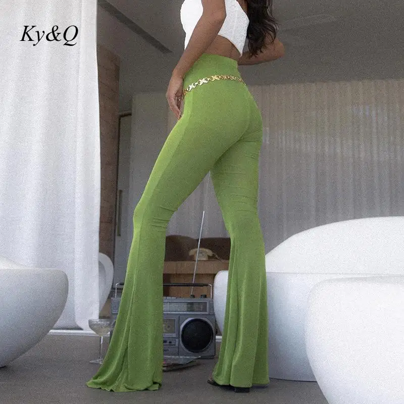 

High Waist Women Sexy Loose Design Autumn Winter Knit Green Wide Leg Pants Sport Fitness Trousers Elasticity Yoga Bell-Bottoms