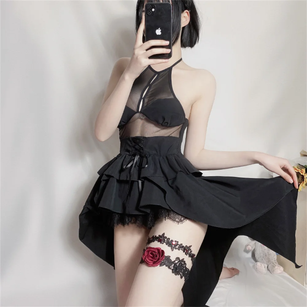 

Sexy Gothic Lolita Cosplay Costumes Japanese Anime Demon Dark Character Outfit Dovetail Skirt For Women Erotic Lingerie New