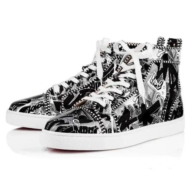 Кроссовки с красной подошвой; Мужская обувь; высокие кроссовки с принтом; sneakers35-46 из лакированной кожи - Цвет: Композитный материал