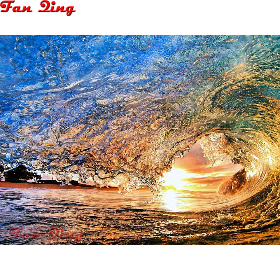 

Алмазная мозаика 5D DIY Алмазная Картина Вышивка крестом закат вышивка морская волна ручная картина Стразы