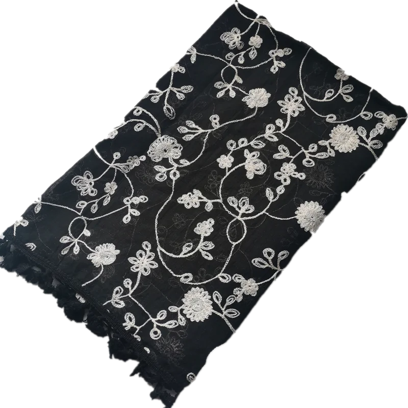 

Cotton Embroidered Branch Soft Scarf Lady Outdoor Multifunction Shawl Air Condition Towel Muslin Hijab