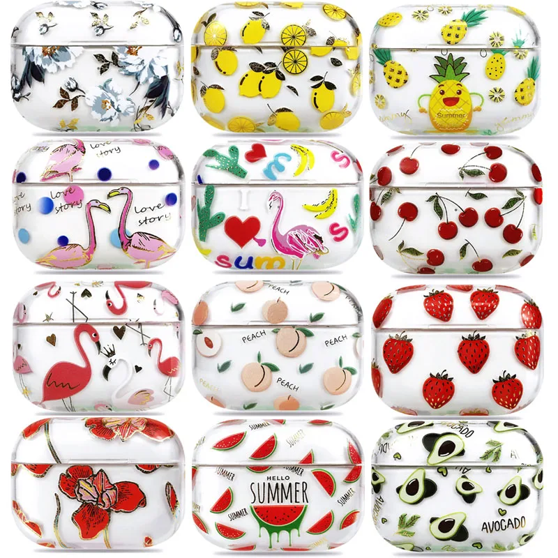 Для AirPods Pro чехол цветок с принтом клубники Арбуз прозрачный жесткий Пластик s для