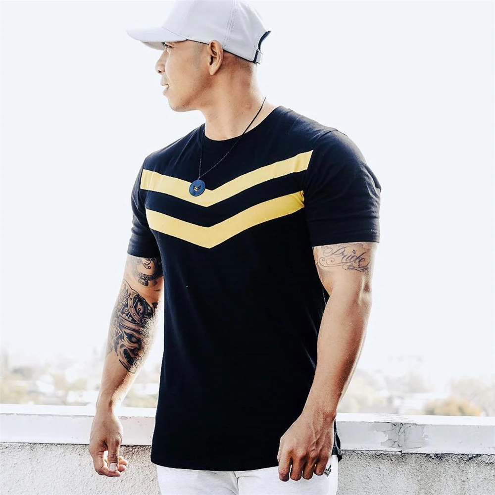 

New Men T-shirt Cotton Short Sleeves Black Undershirt Male Solid Stripe Mens Tee Summer Brand Clothing Homme Camiseta Masculina