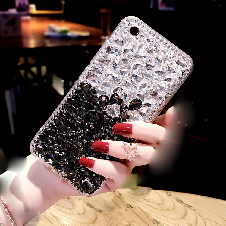 Роскошный зеркальный противоударный чехол с кристаллами и драгоценными камнями