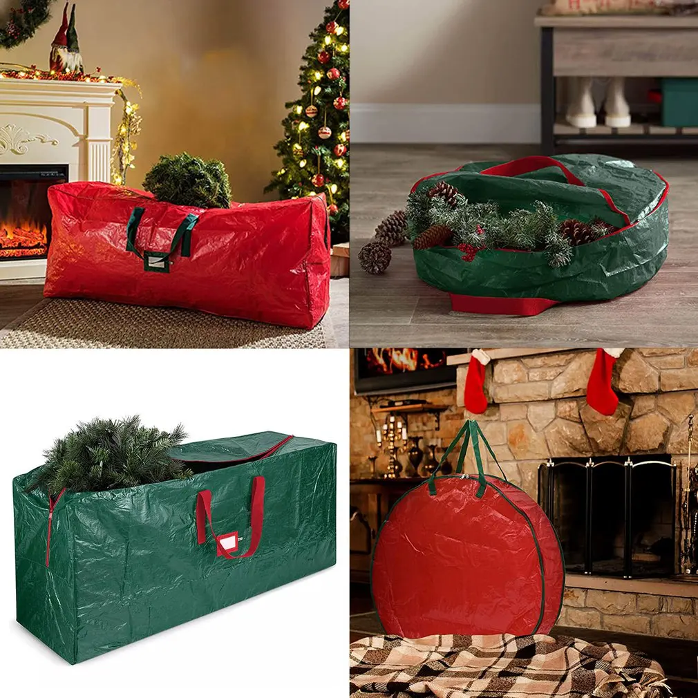 

Durable Christmas Wreath Round Holiday Storage Bag Sturdy Dual Zipper Titch Secured Handles Travel Storage