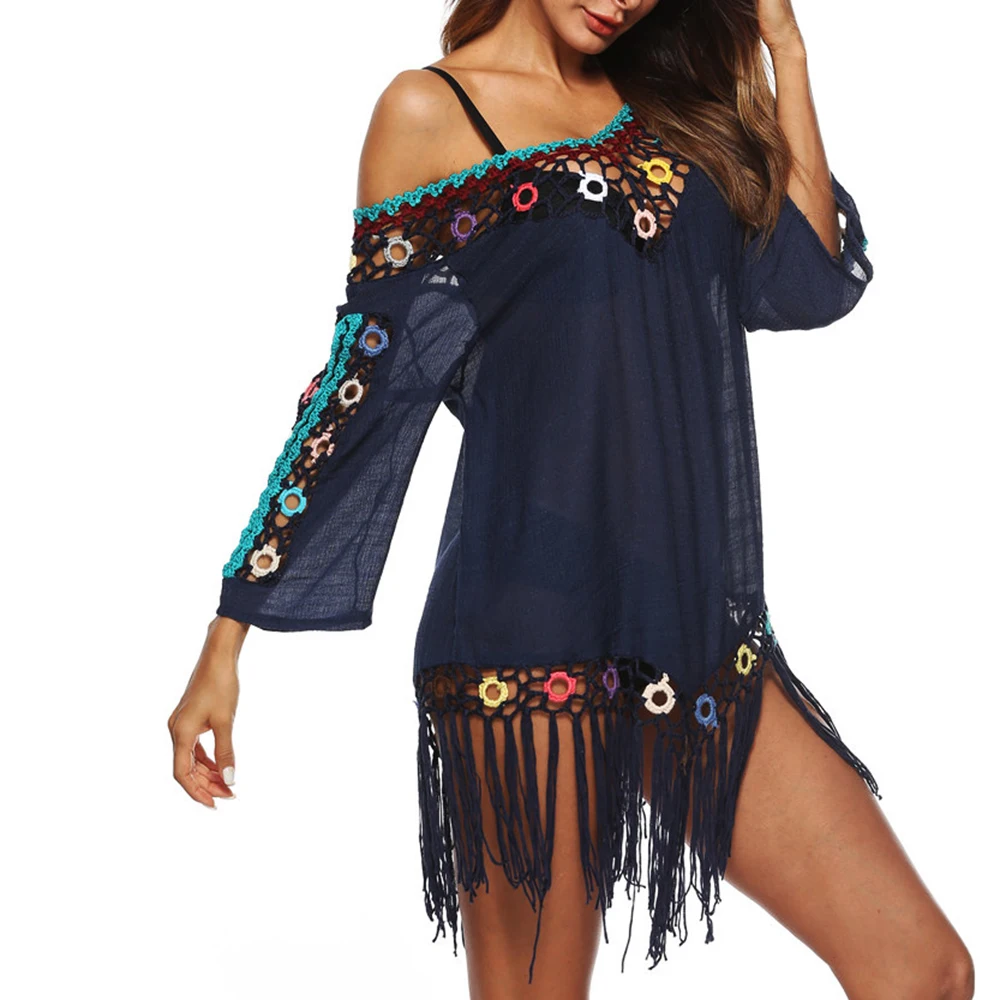 2019 модная шифоновая пляжная одежда с кисточками женский купальник накидка