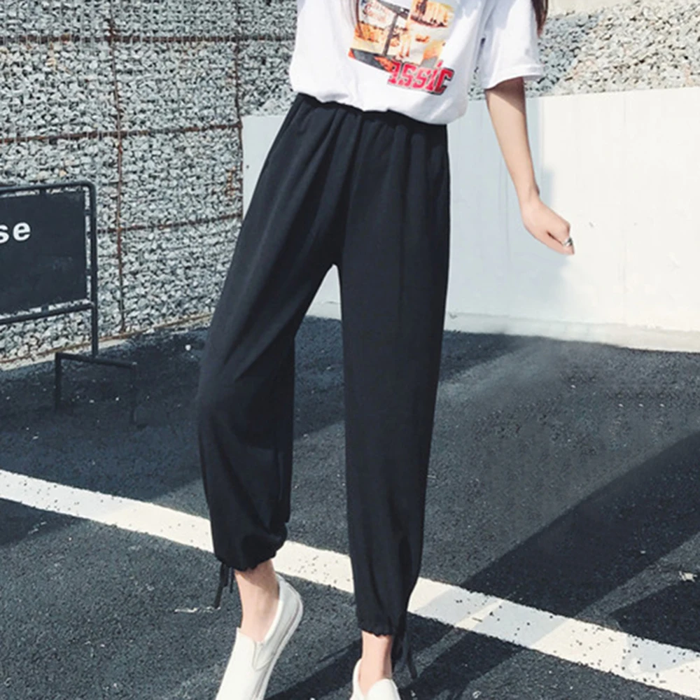 New Arrival 2019 Summer Autumn Streetwear Pants Women Elastic High Waist Sweatpants Baggy Casual Harlan Shiffon Pant | Женская одежда