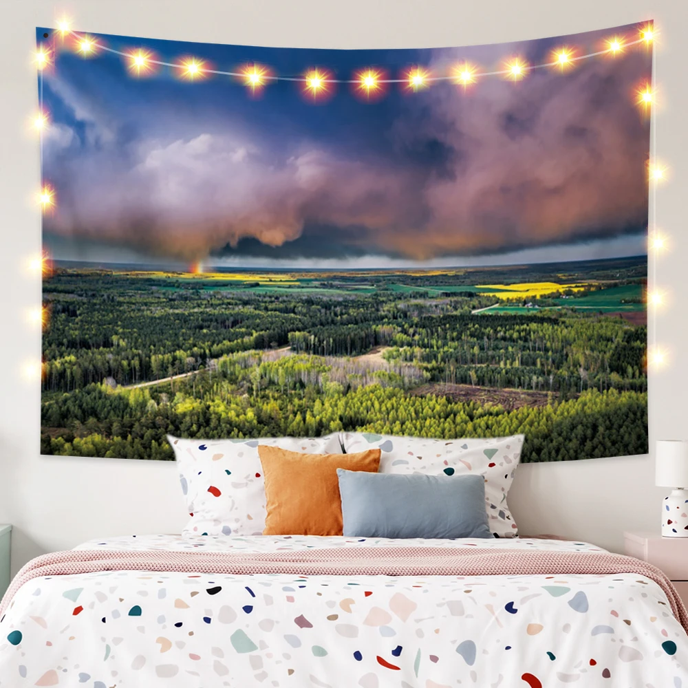 

Природный пейзаж, гобелен, природный лес, радуга, настенный подвесной спальни, гостиной, богемный стиль, украшение, мат для пикника, пляжа