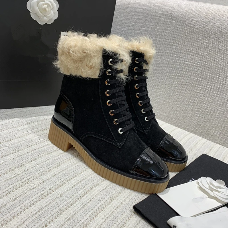

Mixed Color Warm Fur Women Ankle Boots Genuine Leather Lace Up Women Short Boots Furry Winter Snow Boots For Girl botas de mujer