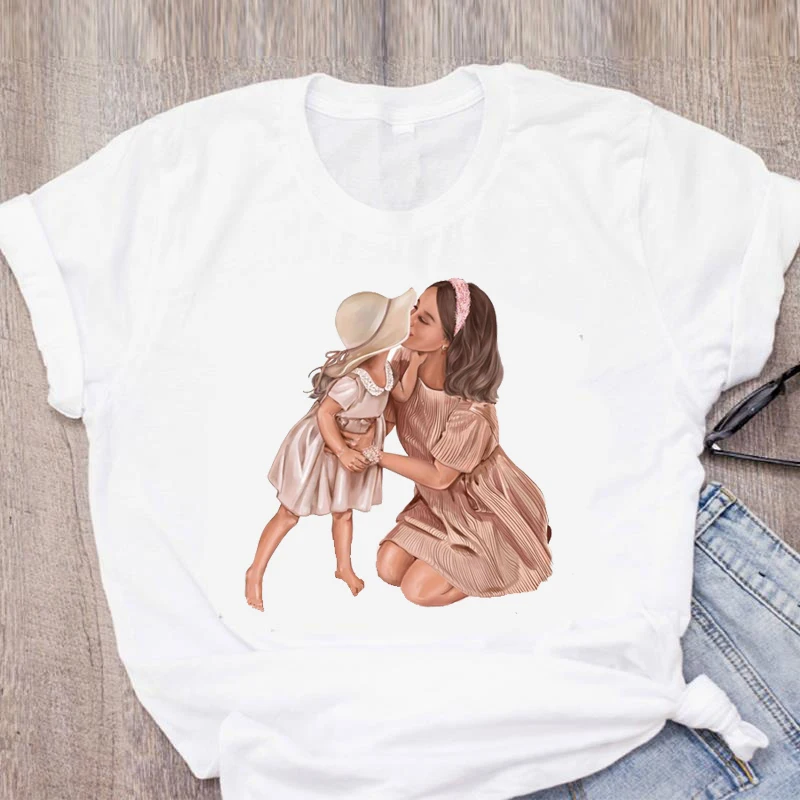 

Cartoon Short Sleeve T-Shirts Harajuku Basic Kpop T-Shirt for Girls Anime Super Aesthetic Mother Baby Cartoon Printed T-Shirts