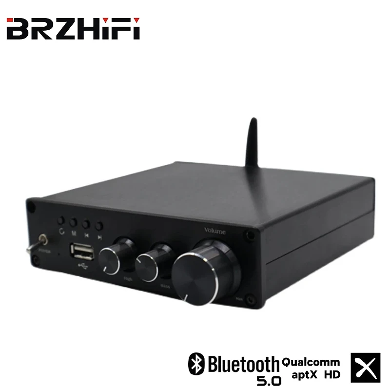 

BRZHIFI 2.0 Infineon MA12070 80W*2 Power Audio Amplifier Class D Bluetooth 5.0 USB Treble and Bass Stereo Sound Speaker HiFi Amp