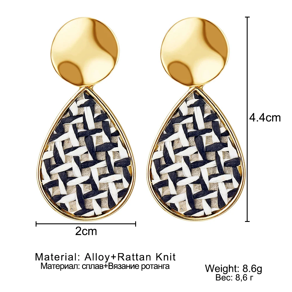 Геометрические плетеные серьги в виде капель воды Женские винтажные деревянные