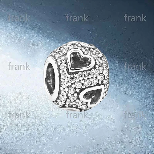 

791426CZ Abstract pave silver charm with cubic zirconia and cut-out hearts