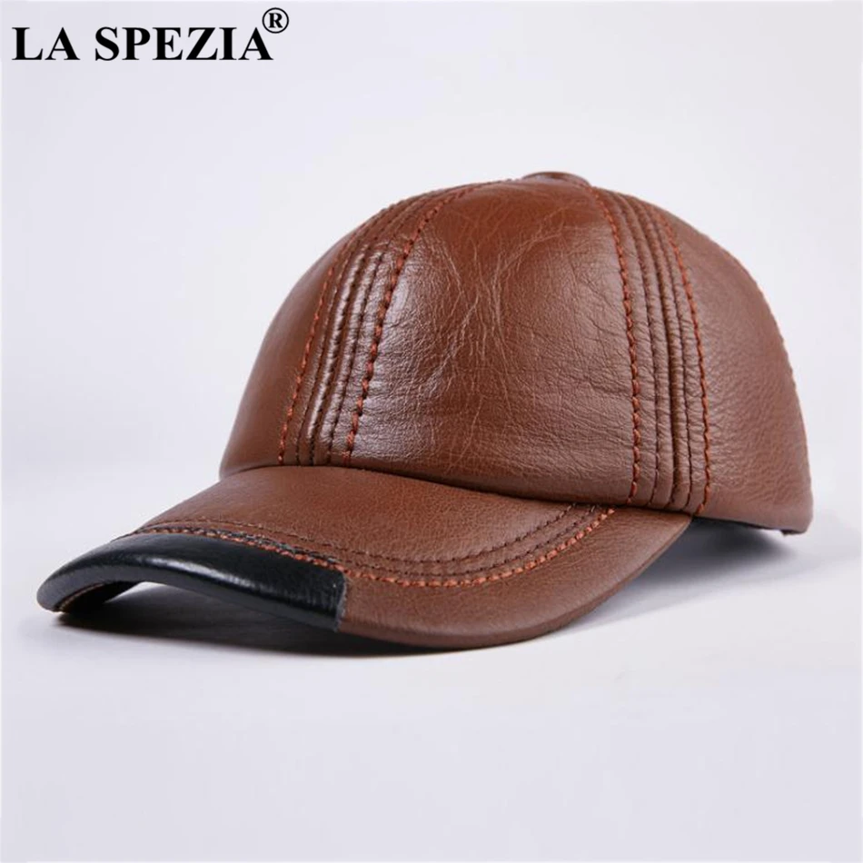 LA SPEZIA Genuine Leather Baseball Cap Men Black Cowhide Hat Snapback Male Adjustable Autumn Winter Real Leather Peaked Hats images - 6