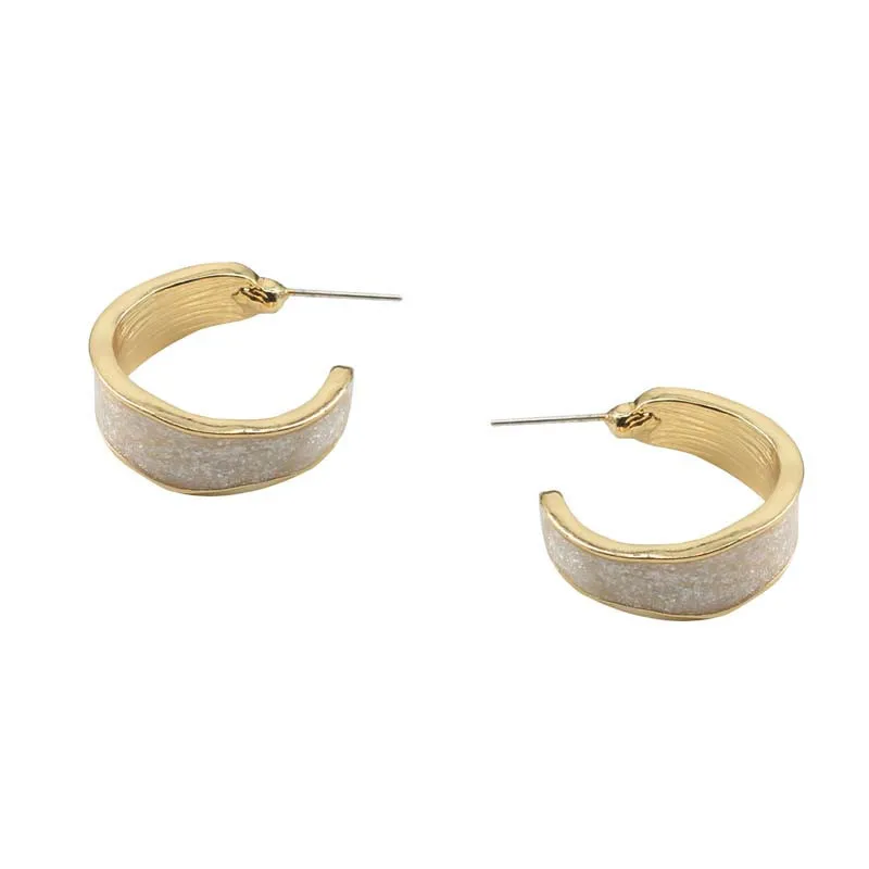

S925 2021 New Trendy Simple Sparkling White C-Shaped Hoop Earring Fashion Enamel Open Round Earring for Women Girl Sweet Jewelry