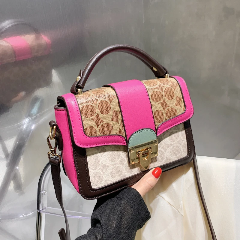 

Contrast Color Leather Crossbody Bag For Women 2021 Travel Handbag Designer Chain Shoulder Purse Floral Satchel Brand Small Tote